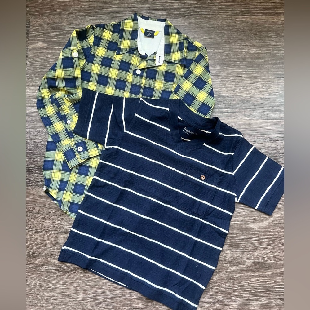 Gap kids boys Plaid button down shirt & tee bundle size XS (4/5)